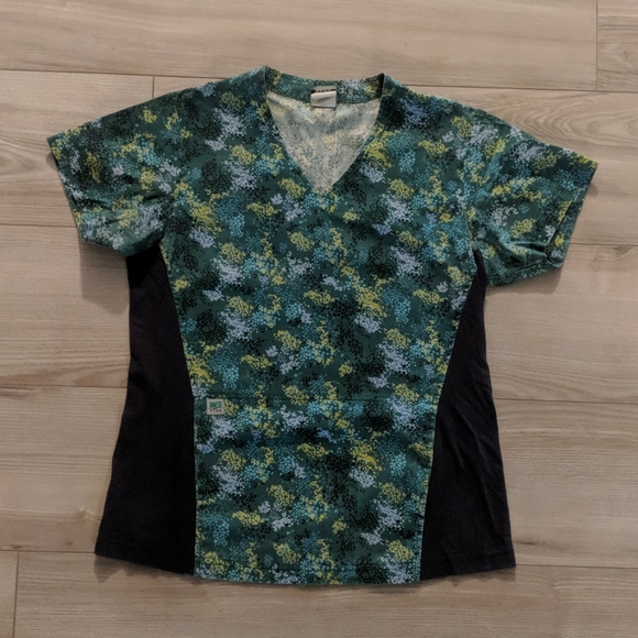 Other - Women's small scrub top.  Green/navy blue/yellow.